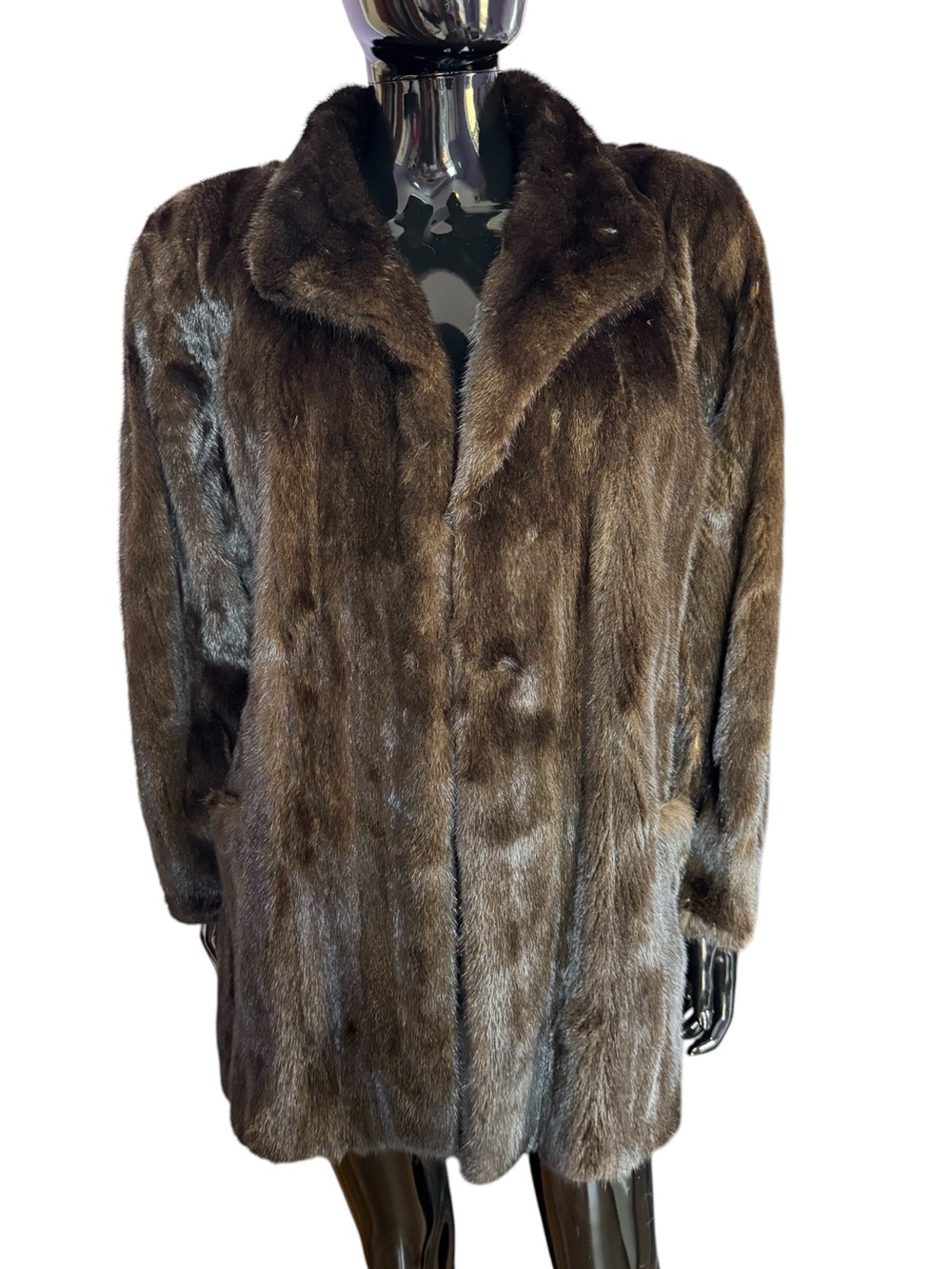 Revillon Saks fifth avenue brown mink fur coat with 2 pockets